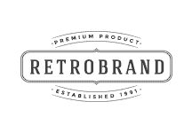 A black and white logo of retrobrand.