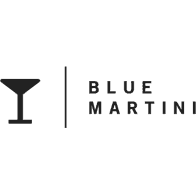 A black and white logo for blue martini.