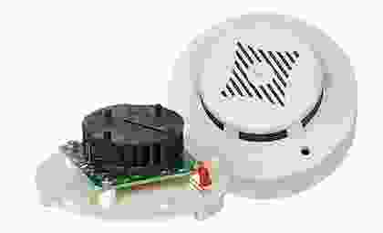 A smoke detector and a fire alarm